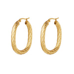 Oval Ribbed Earrings  - Gold