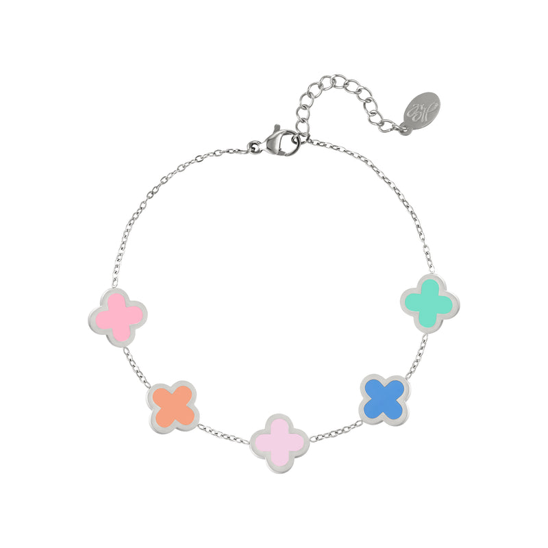 Multicolor Clovers Bracelet - Silver